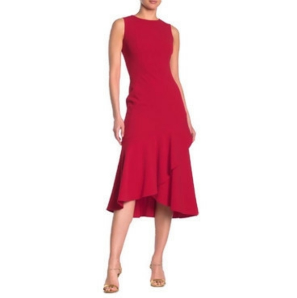 Calvin Klein Dresses & Skirts - CALVIN KLEIN NWT HI /LOW FLOUNCE BOTTOM red dr…